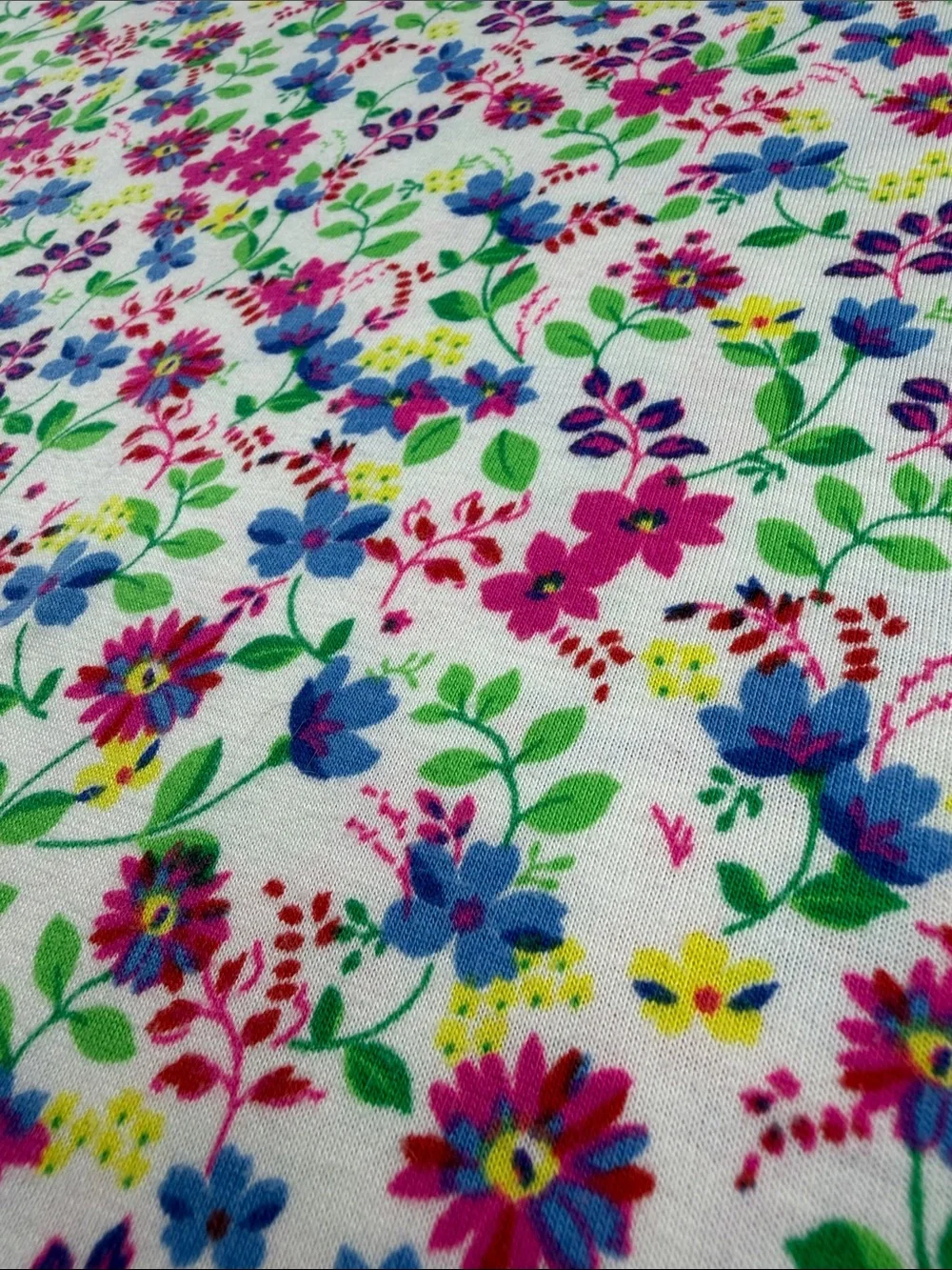 Kids Floral Short Sleeve T-Shirt - White with Pink, Blue flowers & Green leaves